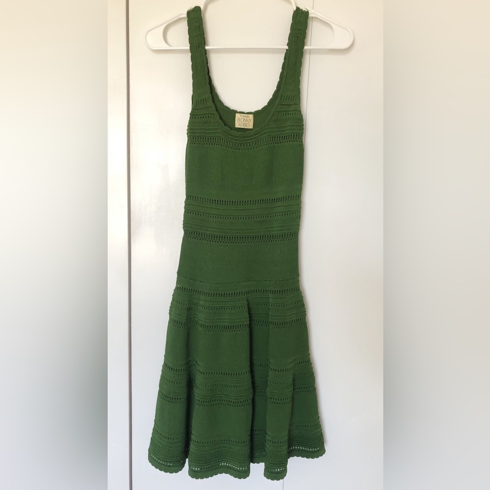 Torn by Ronny Kobo green knit dress with scallop edging fit and flare. Size S
